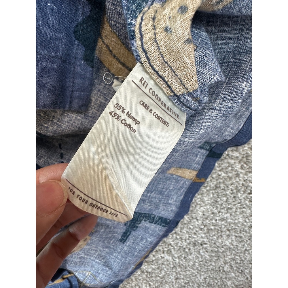 REI Co-op Shirt Mens M Blue Hemp Cotton Abstract Print Short Sleeve Button Down - Picture 7 of 7